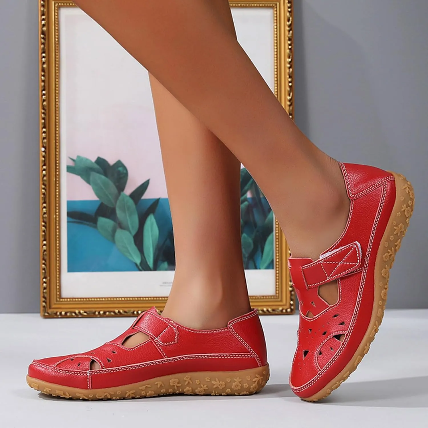 Closed Toe Sandals for Women 2025 Dressy Summer Comfortable Flat Sandals with Arch Support Breathable Hollow Out Flat Shoes Wide Width Orthopedic Sandal Dress Shoes