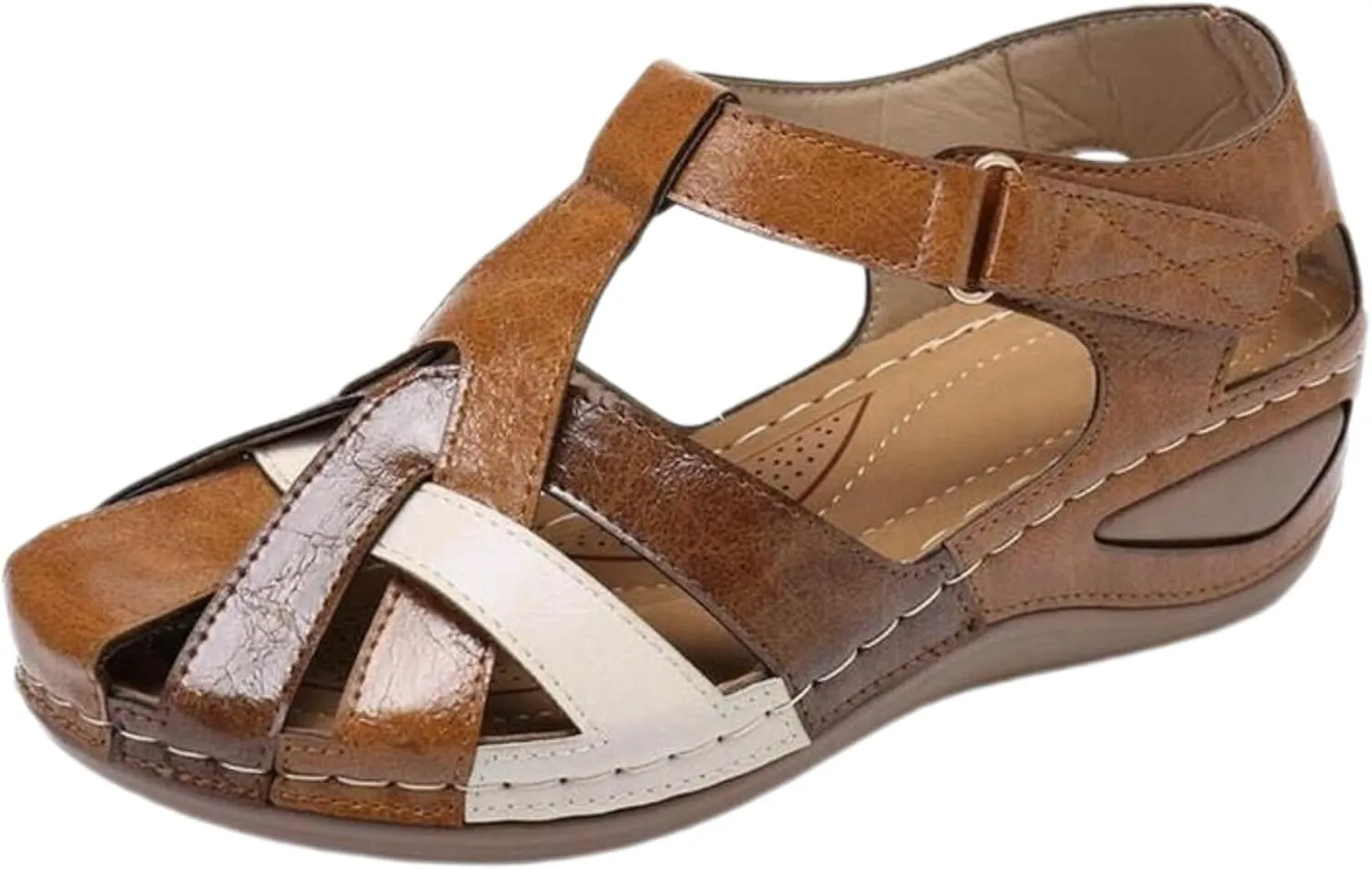 Closed Toe Sandals for Women Dressy Summer Comfortable Platform Wedges Ankle Strap Slip On Wedge Sandals Arch Support Breathable Casual Hollow Out Sandal Dress Shoes