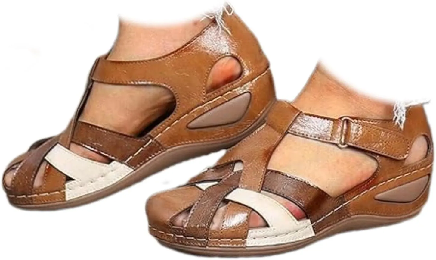 Closed Toe Sandals for Women Dressy Summer Comfortable Platform Wedges Ankle Strap Slip On Wedge Sandals Arch Support Breathable Casual Hollow Out Sandal Dress Shoes