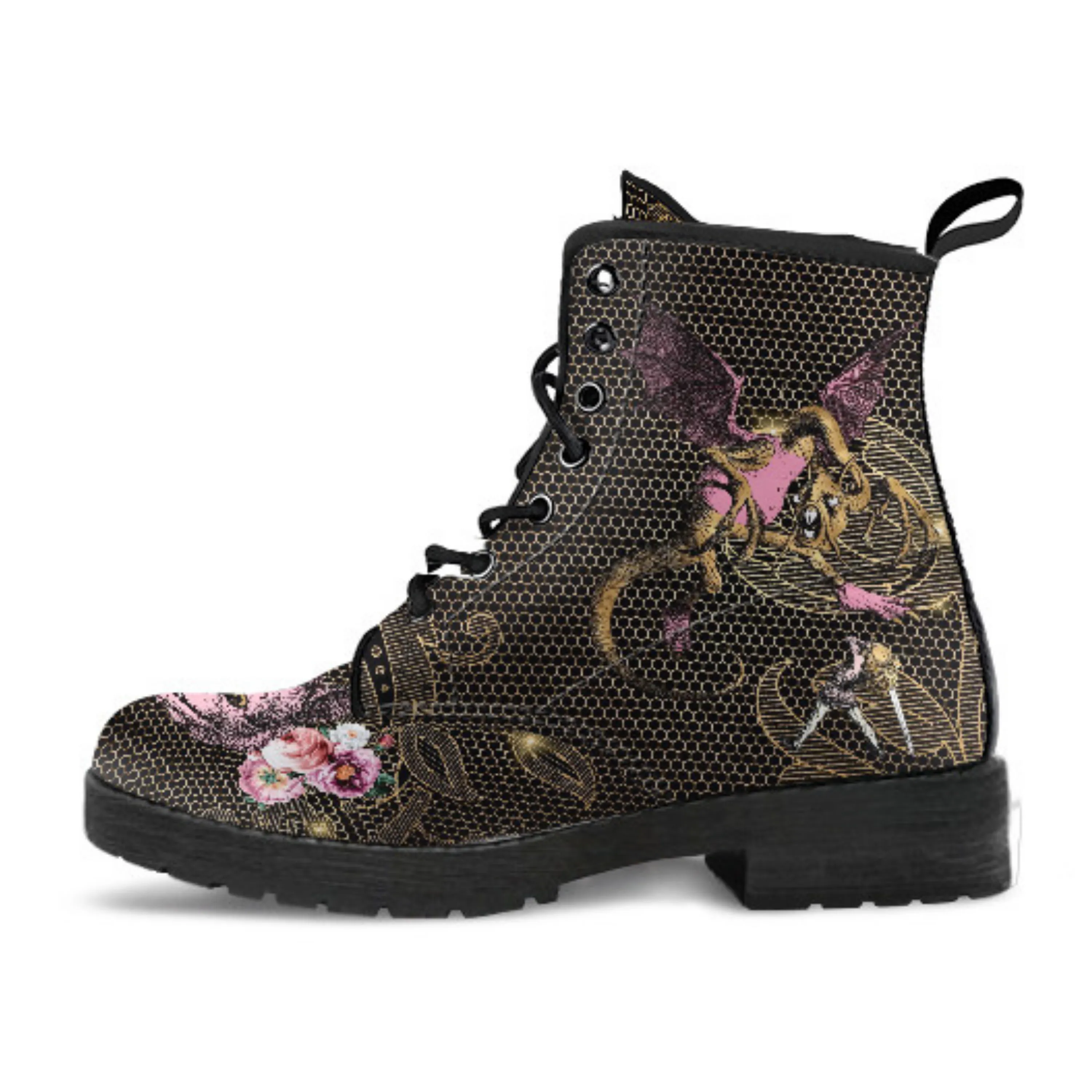 Combat Boots - Alice in Wonderland Gifts #101 Pink Series, Birthday Gifts, Gift Idea, Women's Boots, Custom Shoes, Aesthetic Shoes