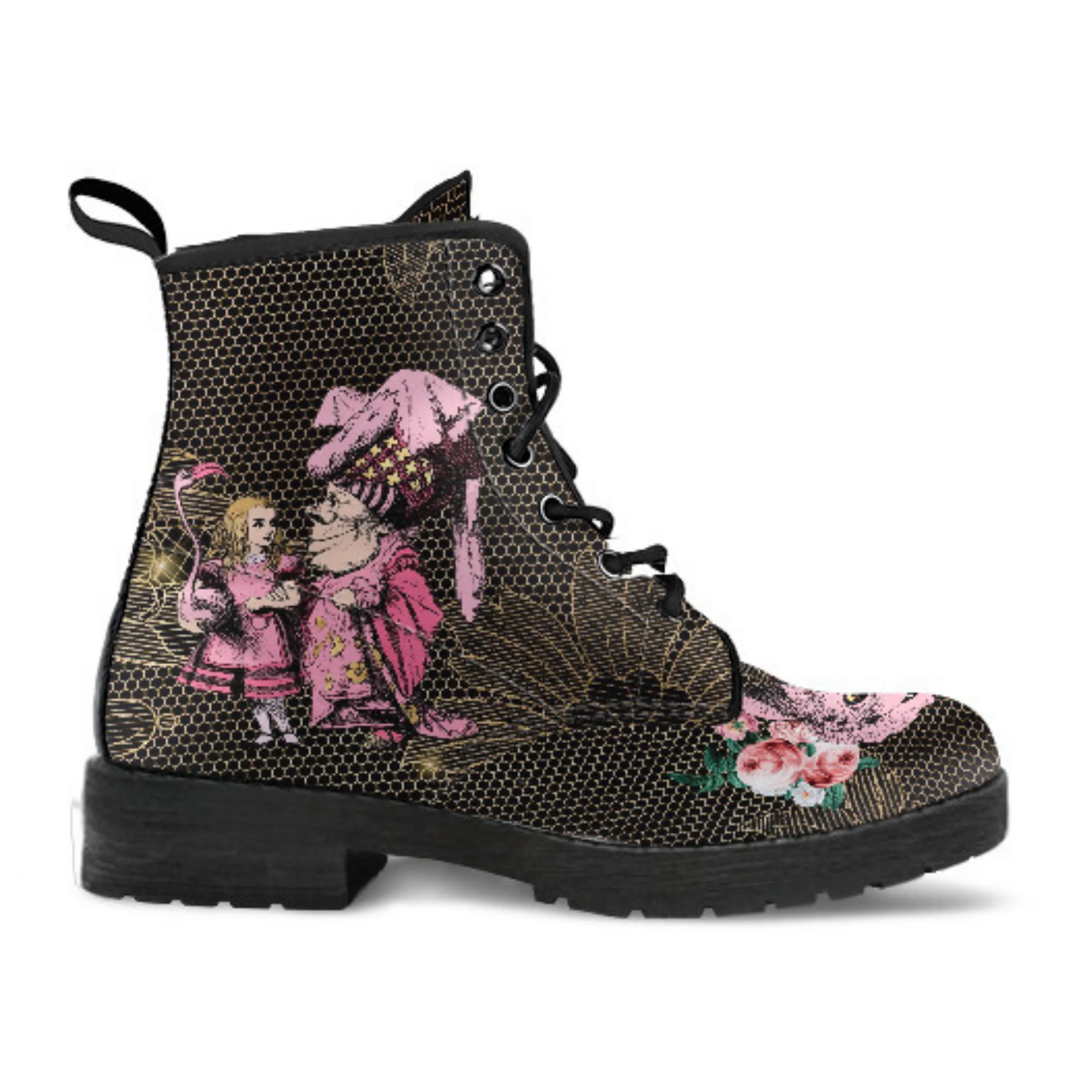Combat Boots - Alice in Wonderland Gifts #101 Pink Series, Birthday Gifts, Gift Idea, Women's Boots, Custom Shoes, Aesthetic Shoes