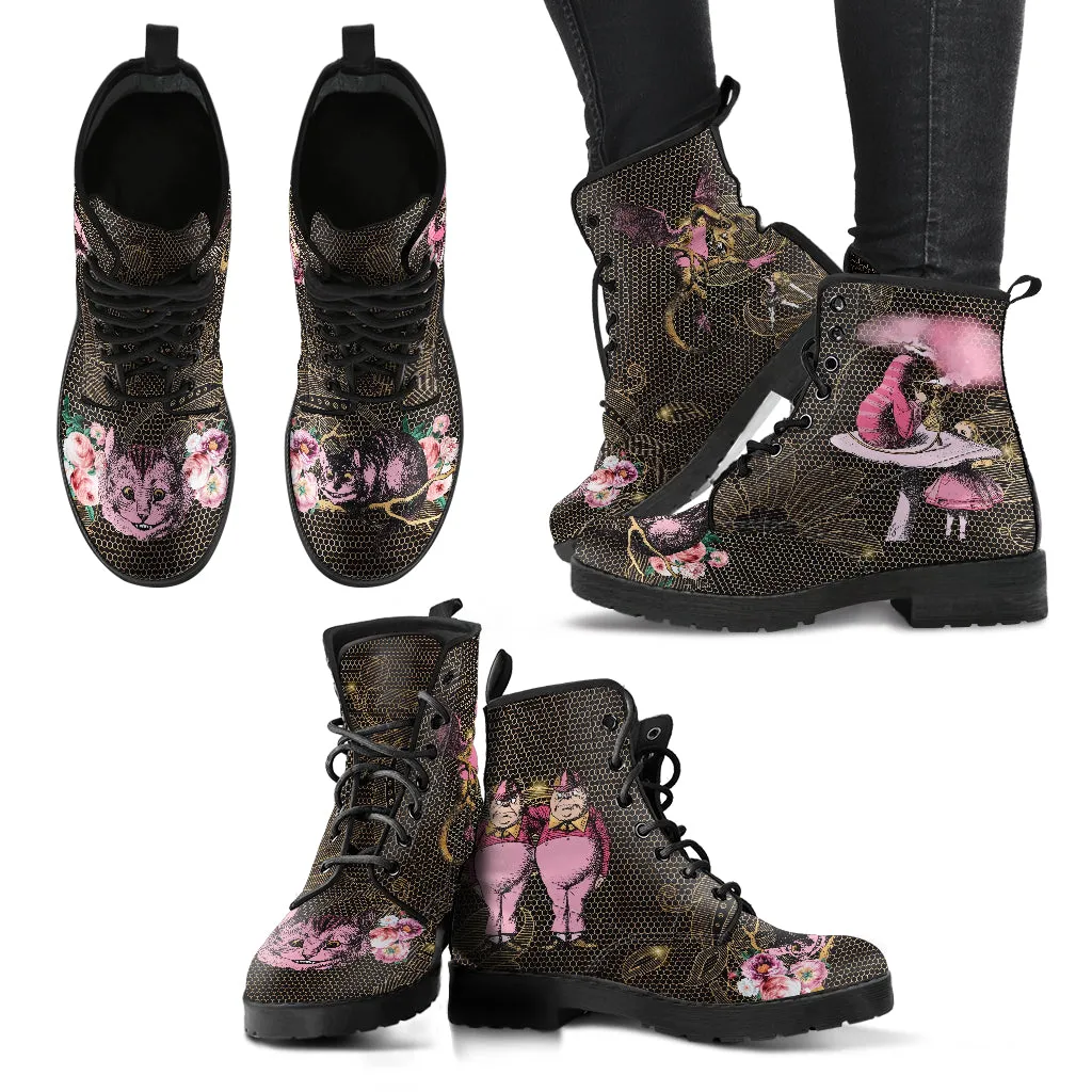 Combat Boots - Alice in Wonderland Gifts #101 Pink Series, Birthday Gifts, Gift Idea, Women's Boots, Custom Shoes, Aesthetic Shoes