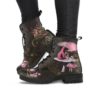 Combat Boots - Alice in Wonderland Gifts #101 Pink Series, Birthday Gifts, Gift Idea, Women's Boots, Custom Shoes, Aesthetic Shoes