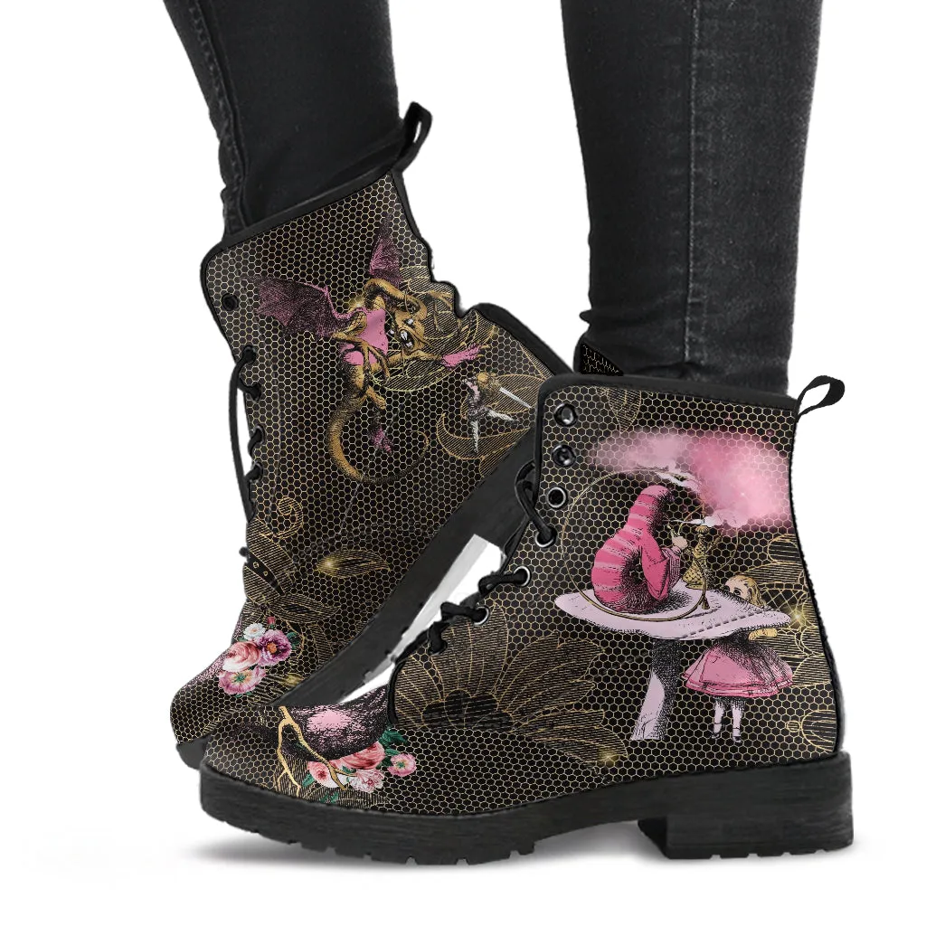 Combat Boots - Alice in Wonderland Gifts #101 Pink Series, Birthday Gifts, Gift Idea, Women's Boots, Custom Shoes, Aesthetic Shoes