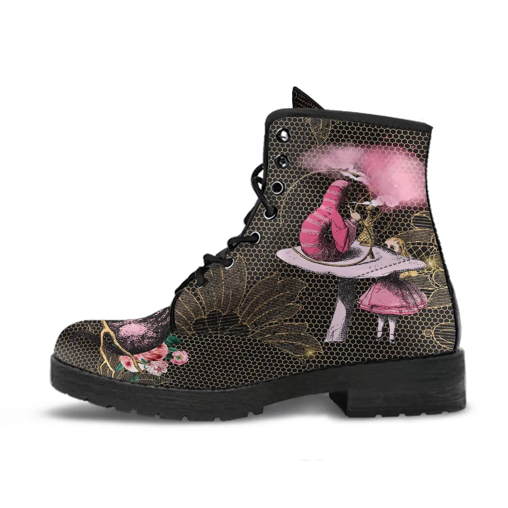 Combat Boots - Alice in Wonderland Gifts #101 Pink Series, Birthday Gifts, Gift Idea, Women's Boots, Custom Shoes, Aesthetic Shoes