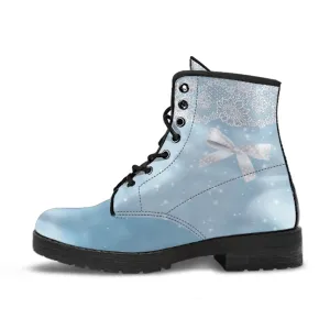 Combat Boots - Bow Series #101 Blue | Vegan Leather Handmade Lace Up Boots, Custom Shoes Boho, Vintage Style, Gift Idea, Aesthetic Shoes
