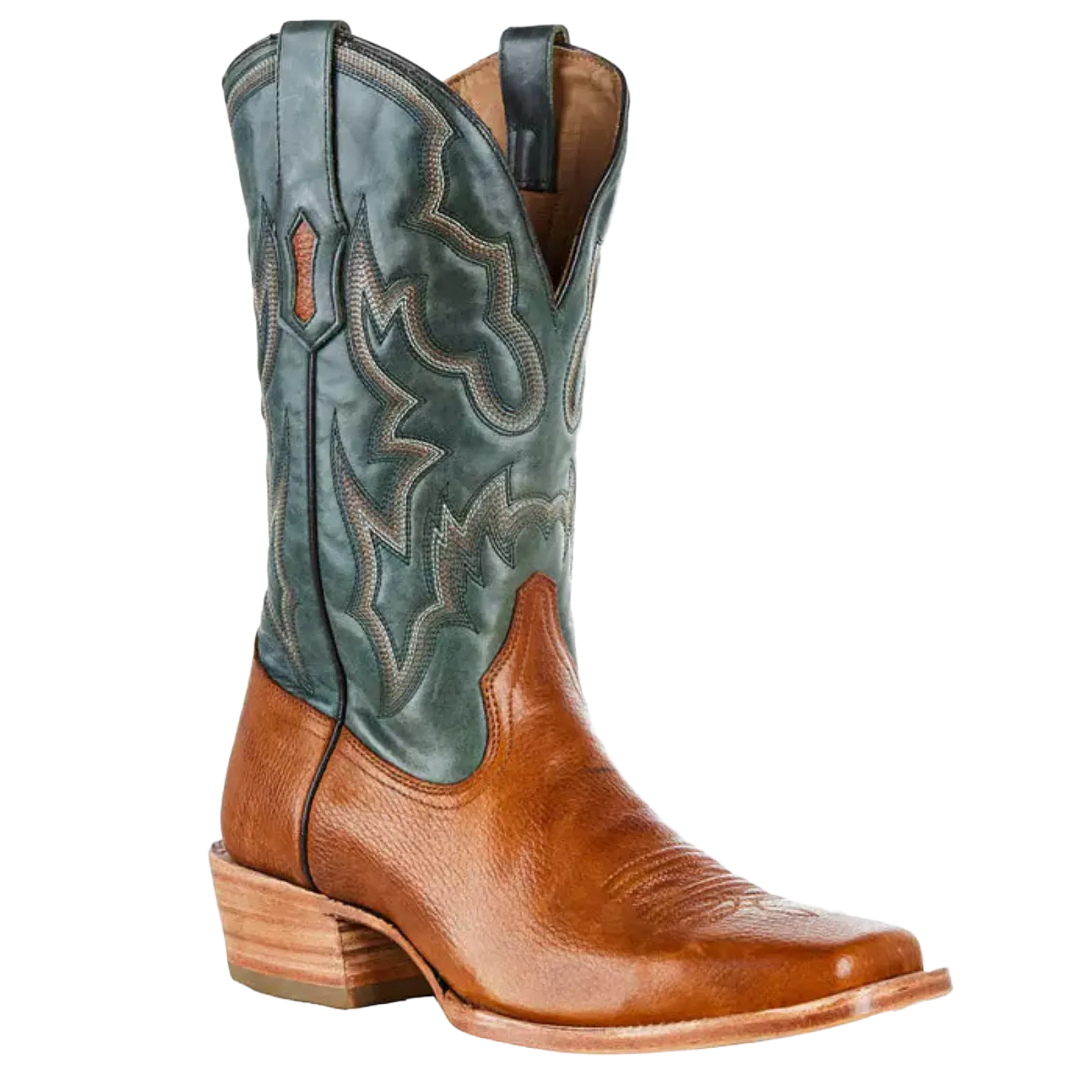 Corral Men's Embroidered Honey Brown & Green Square Toe Boots A4224