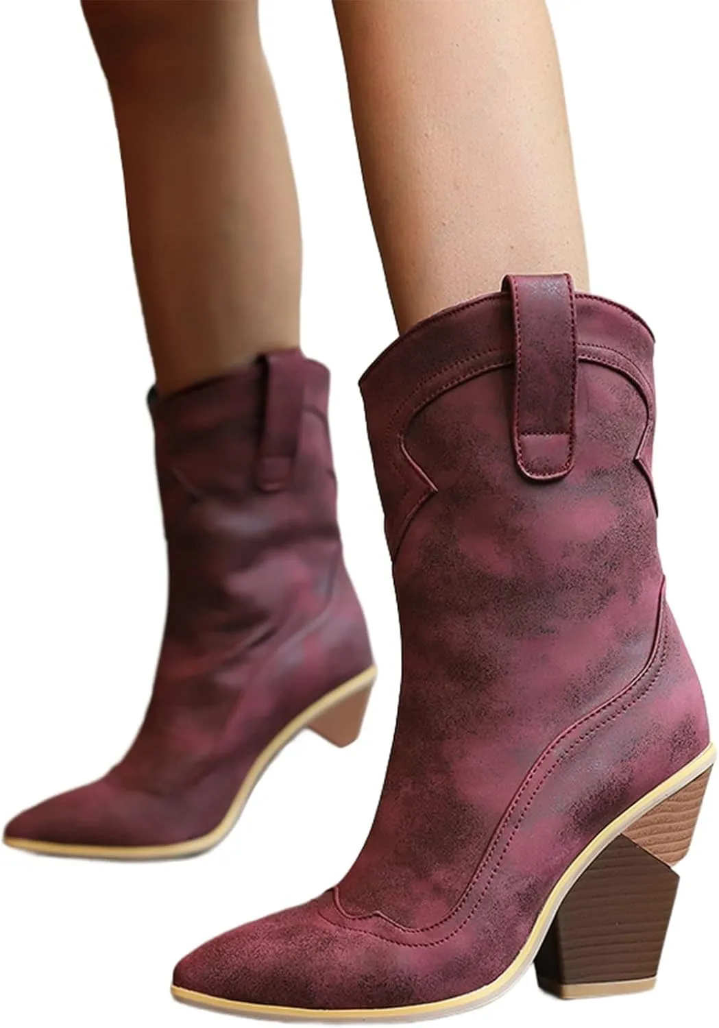 Cowboy Boots for Women Mid Calf Cowgirl Boots Women Cowboy Boots for Women Western Pointed Toe Chunky Heel Ankle Boot