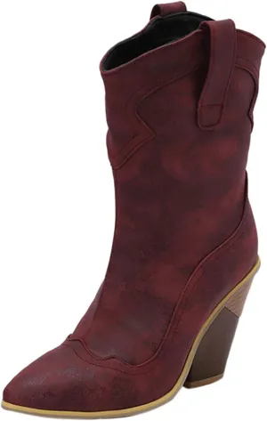 Cowboy Boots for Women Mid Calf Cowgirl Boots Women Cowboy Boots for Women Western Pointed Toe Chunky Heel Ankle Boot