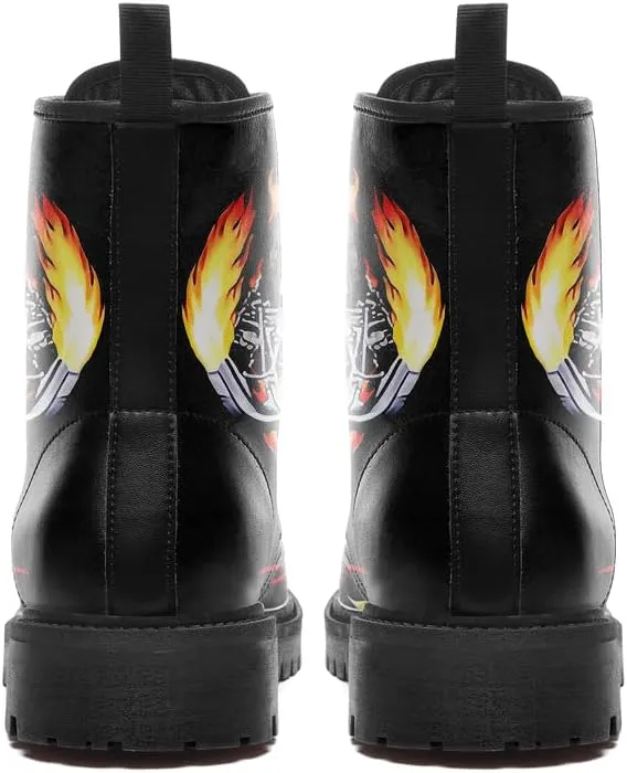 Custom Black Combat Boots for Women Fashion Lace-Up Skull Rose Ankle Booties Chunky Heel Platform Leather Boots