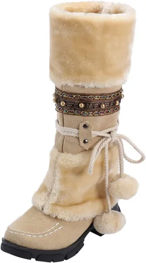 Cute Winter Boots Size 4 Woman Snow Boots Women Size 7.5 Wide Extra Wide Calf Womens Snow Boots Waterproof Walking Boots Women Lightweight Womens Warm Winter Boots Wide Calf
