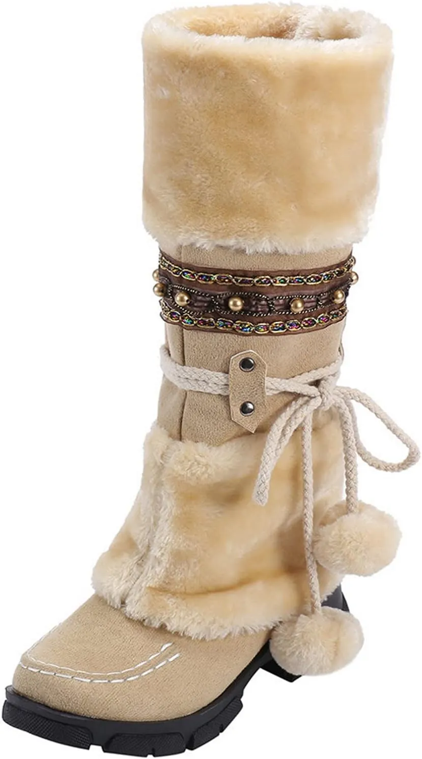 Cute Winter Boots Size 4 Woman Snow Boots Women Size 7.5 Wide Extra Wide Calf Womens Snow Boots Waterproof Walking Boots Women Lightweight Womens Warm Winter Boots Wide Calf