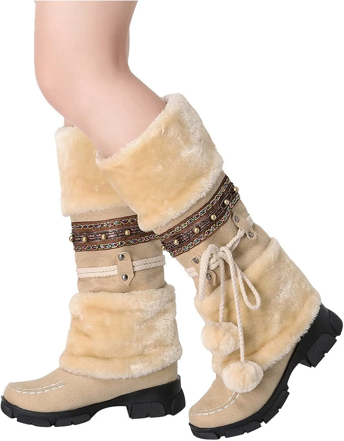 Cute Winter Boots Size 4 Woman Snow Boots Women Size 7.5 Wide Extra Wide Calf Womens Snow Boots Waterproof Walking Boots Women Lightweight Womens Warm Winter Boots Wide Calf