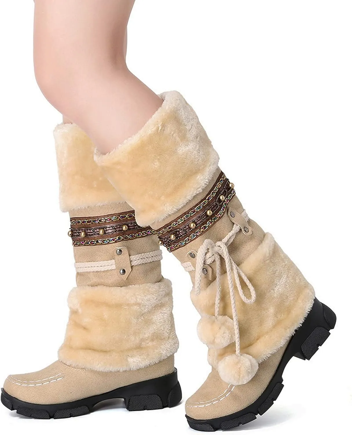 Cute Winter Boots Size 4 Woman Snow Boots Women Size 7.5 Wide Extra Wide Calf Womens Snow Boots Waterproof Walking Boots Women Lightweight Womens Warm Winter Boots Wide Calf