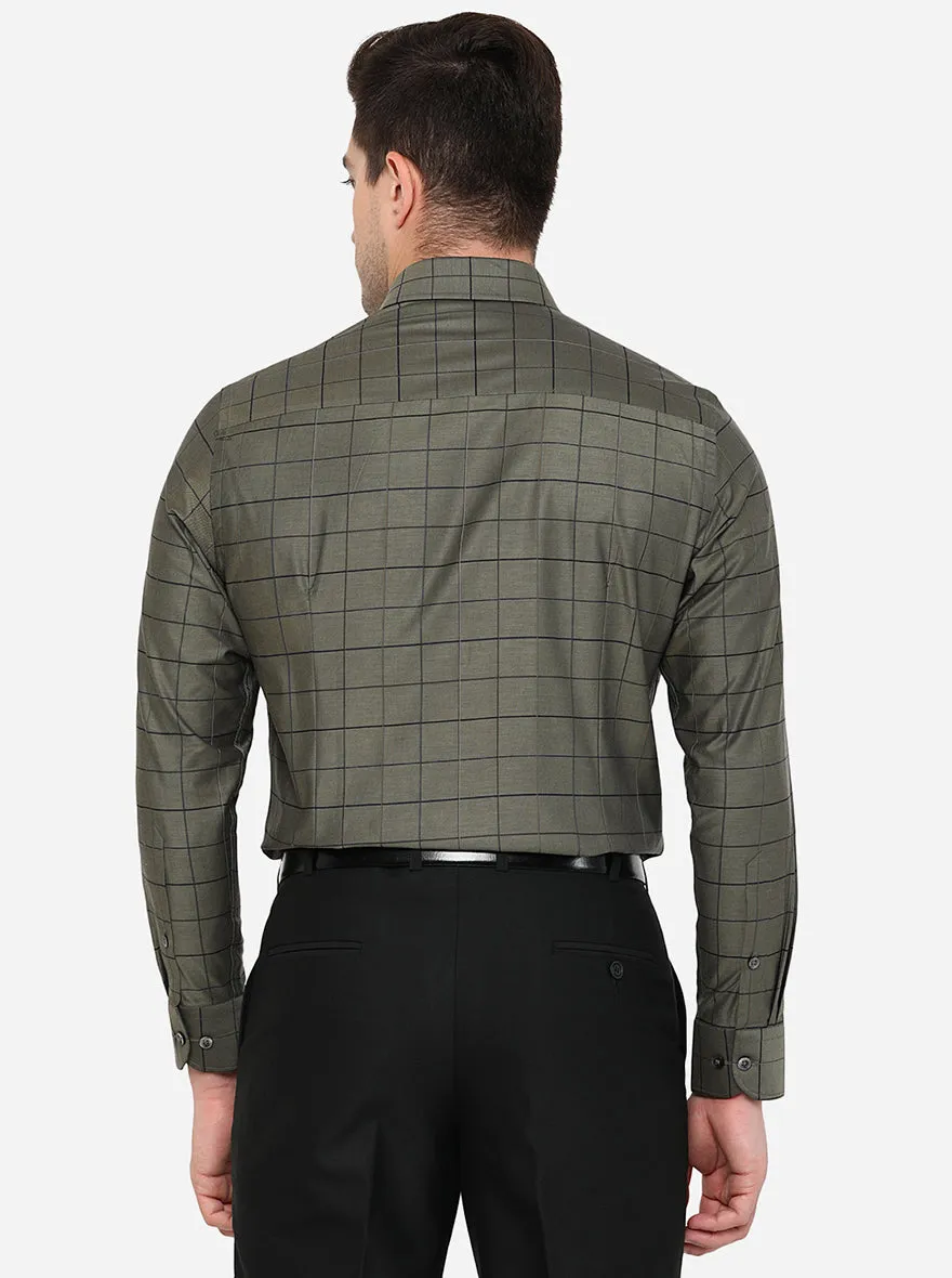 Dark Green Checked Slim Fit Formal Shirt | Metal