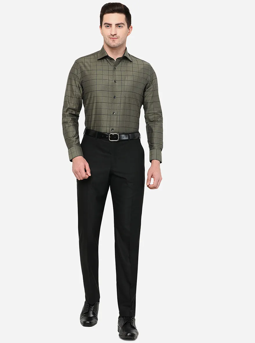 Dark Green Checked Slim Fit Formal Shirt | Metal