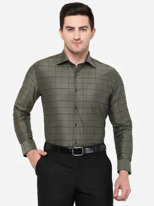 Dark Green Checked Slim Fit Formal Shirt | Metal