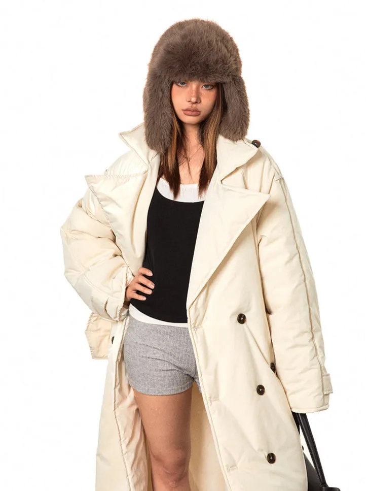 Double Breasted Puffer Long Line Coat with Belt