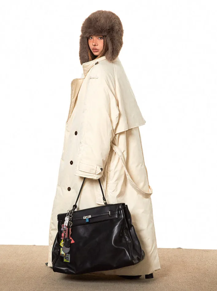Double Breasted Puffer Long Line Coat with Belt