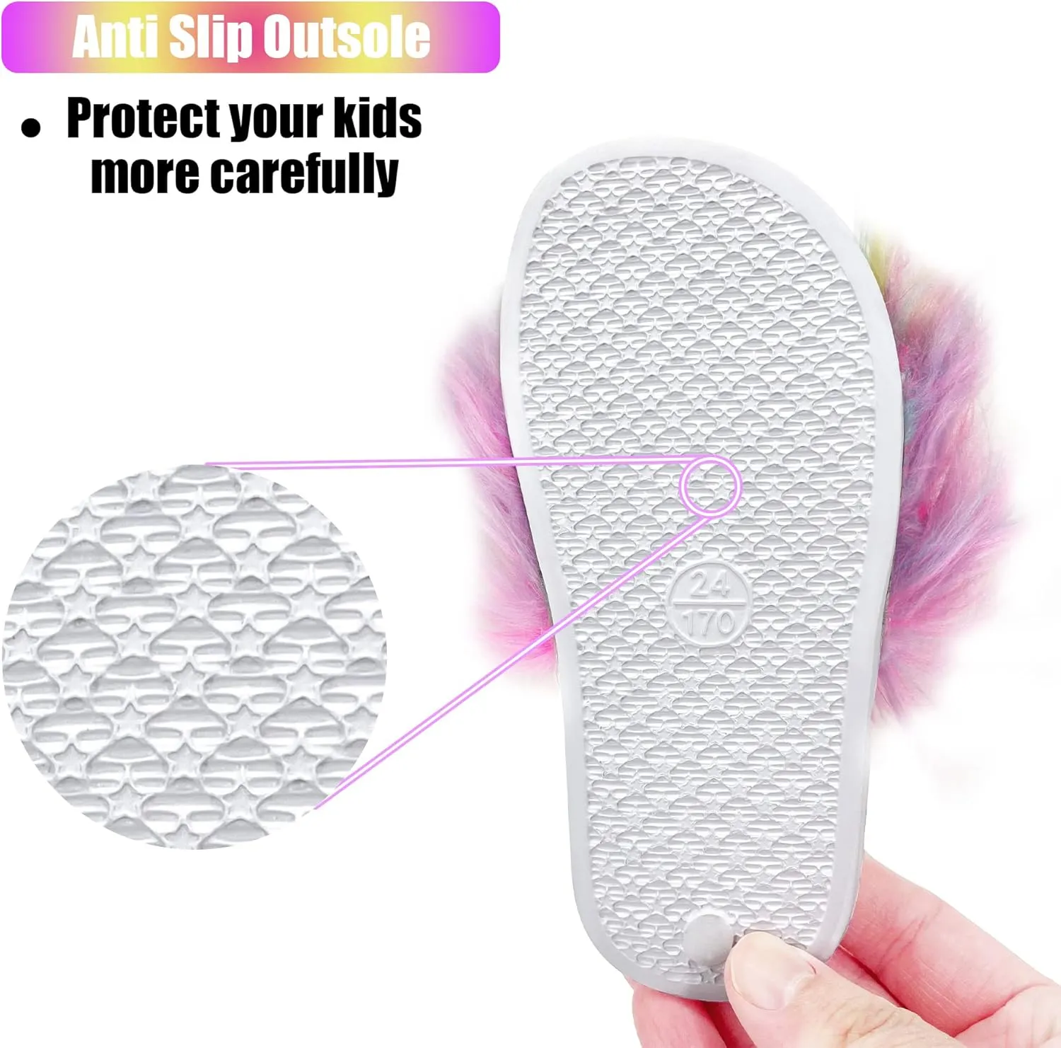 Dream Bridge Girls Summer Slide Sandals Faux Fur Slide Slippers Slip on Fluffy Open Toe Non Slip Casual Beach Pool Flat Everyday Comfort Indoor Outdoor Furry Slide Shoes for Little Girls