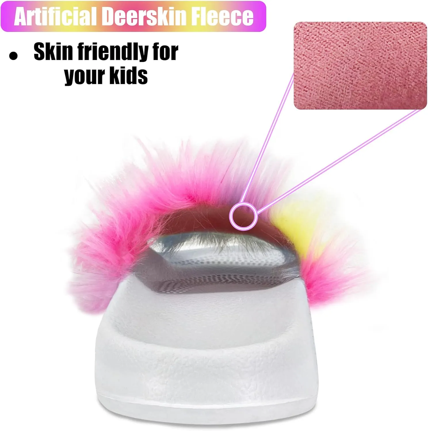 Dream Bridge Girls Summer Slide Sandals Faux Fur Slide Slippers Slip on Fluffy Open Toe Non Slip Casual Beach Pool Flat Everyday Comfort Indoor Outdoor Furry Slide Shoes for Little Girls