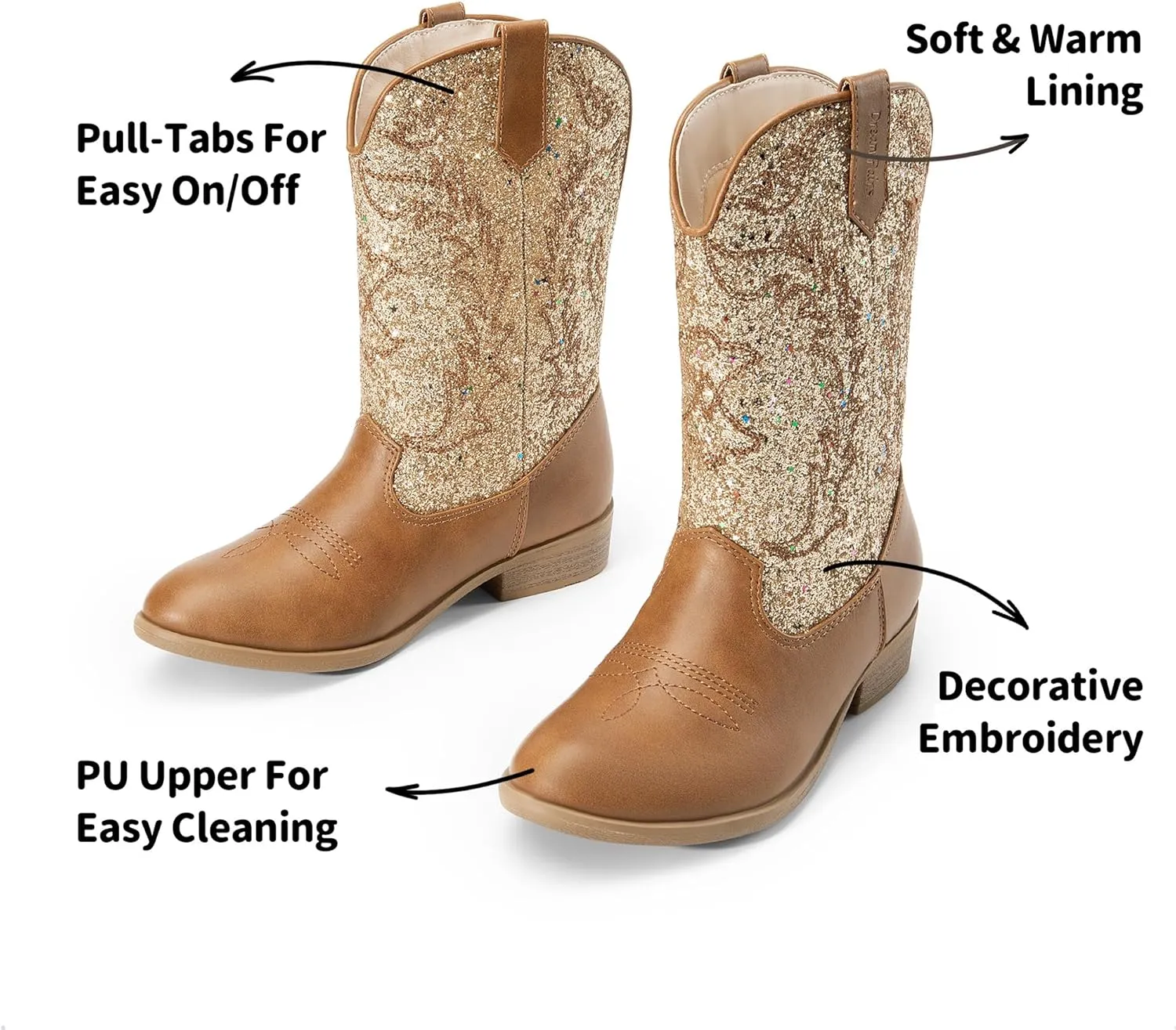 DREAM PAIRS Cowgirl Cowboy Western Boots Girls Mid Calf Riding Shoes Little Kid/Big Kid