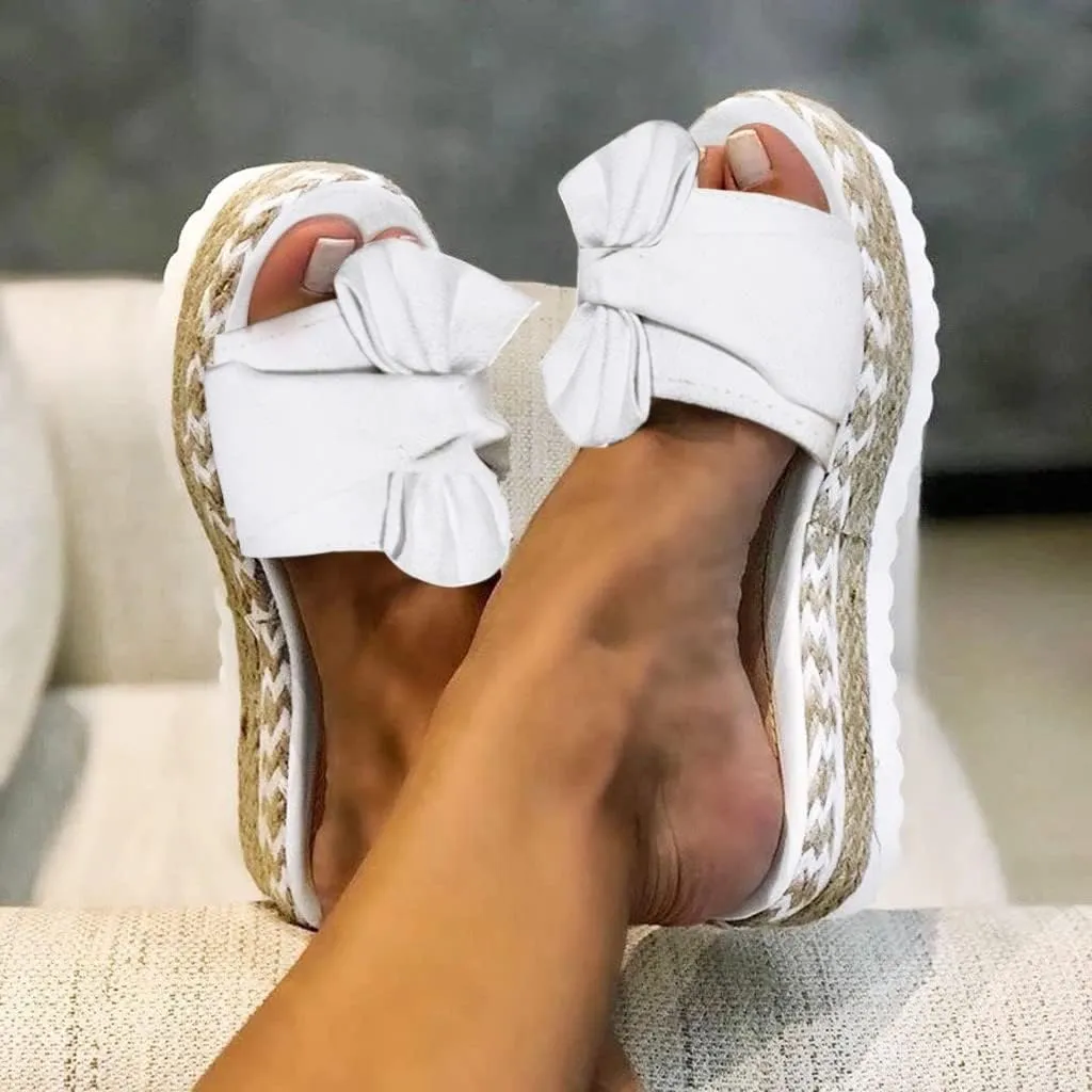 Eduavar Espadrille Sandals for Women, Sandals for Women Dressy Summer Bow Tie Open Toe Slip-on Sandals Wedge Platform Sandals