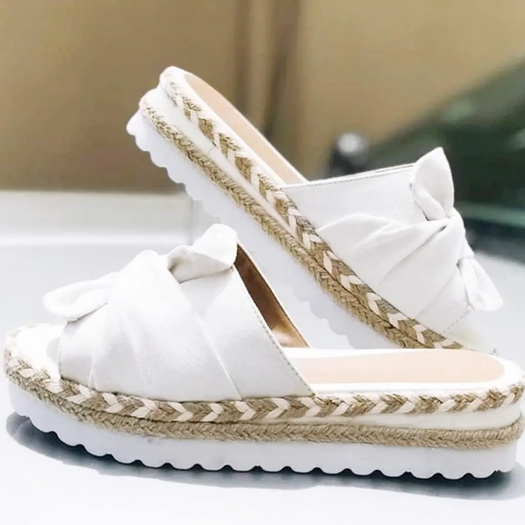 Eduavar Espadrille Sandals for Women, Sandals for Women Dressy Summer Bow Tie Open Toe Slip-on Sandals Wedge Platform Sandals