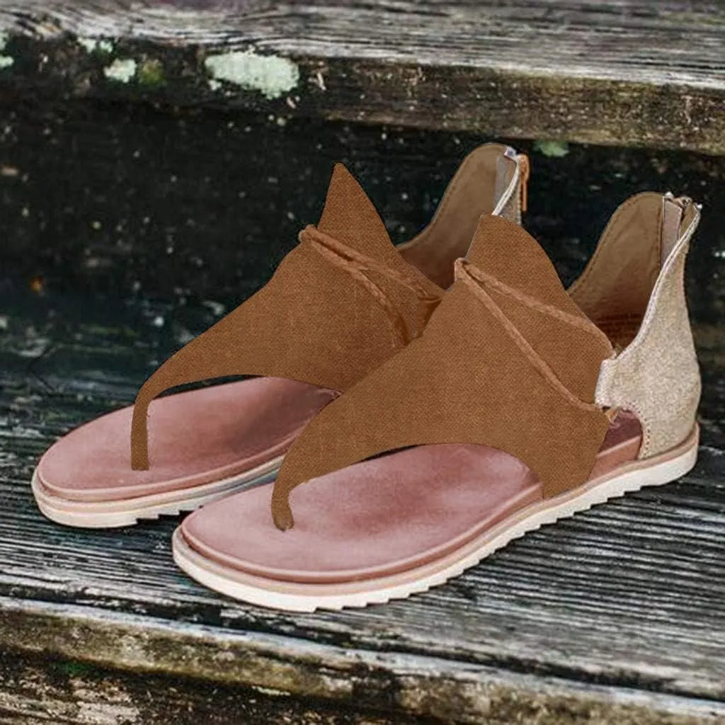 Eduavar Gladiator Sandals for Women, Sandals for Women Casual Summer Open Toe Flip Flops Zip Up Sandals Suede Flat Sandals