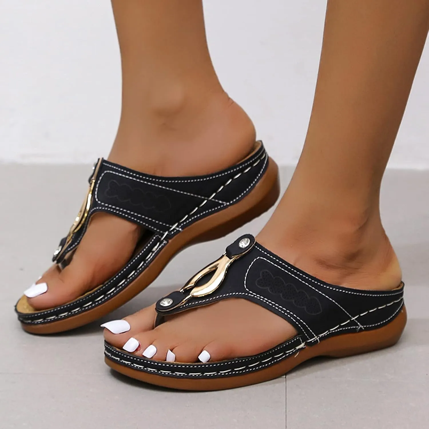 Eduavar Orthopedic Sandals for Women, Black Sandals Women Wide Width Open Toe Sandals Comfy Platform Sandals Travel Shoes
