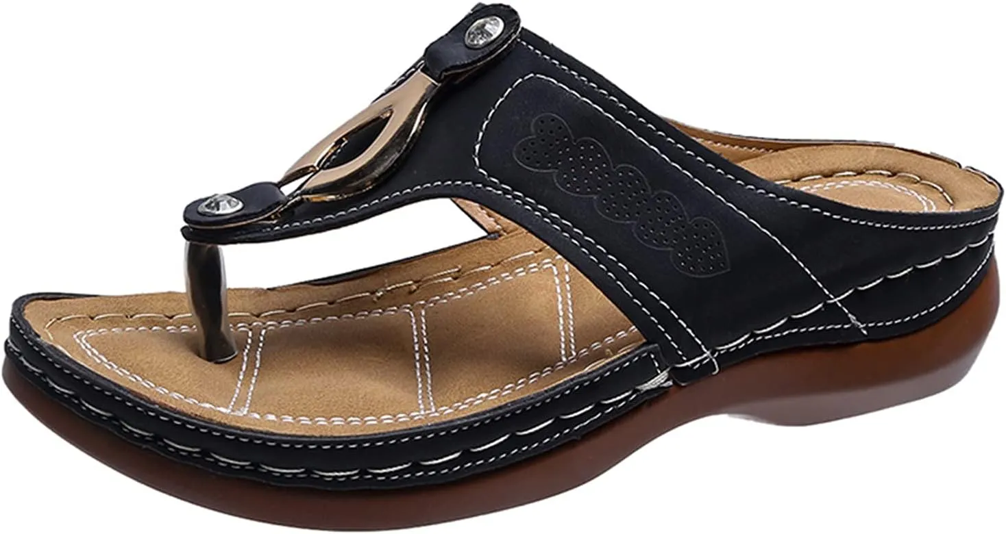 Eduavar Orthopedic Sandals for Women, Black Sandals Women Wide Width Open Toe Sandals Comfy Platform Sandals Travel Shoes