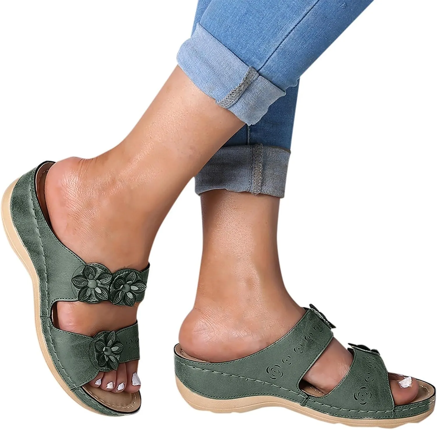 Eduavar Orthopedic Sandals for Women, Summer Beach Sandals for Women Comfy Casual Breathable Open Toe Low Wedge Sandals