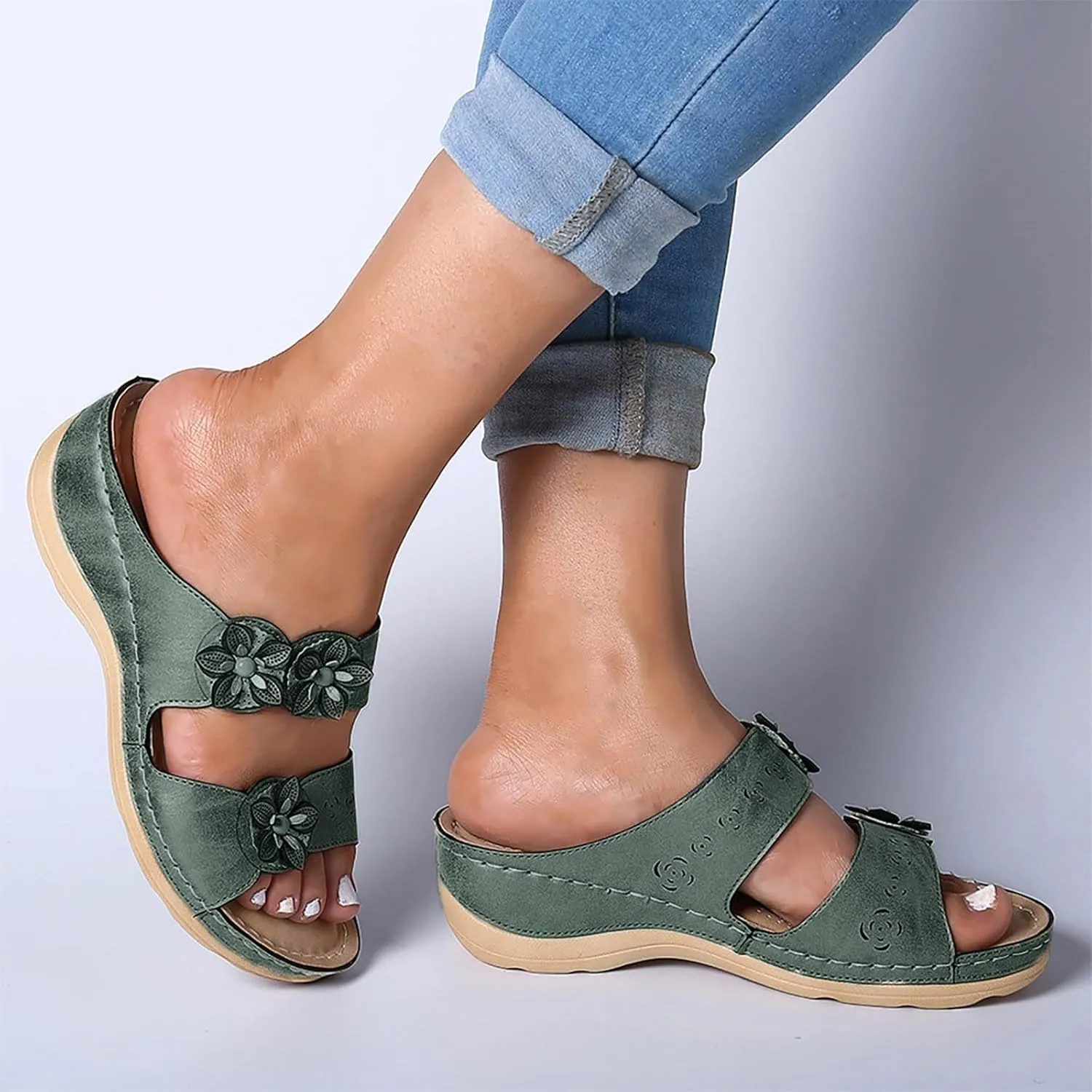 Eduavar Orthopedic Sandals for Women, Summer Beach Sandals for Women Comfy Casual Breathable Open Toe Low Wedge Sandals