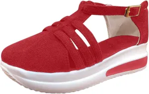 Eduavar Platform Sandals Women Casual, Closed Toe Sandals Women Breathable Sports Sandals Summer Wedge Sandals with Buckle