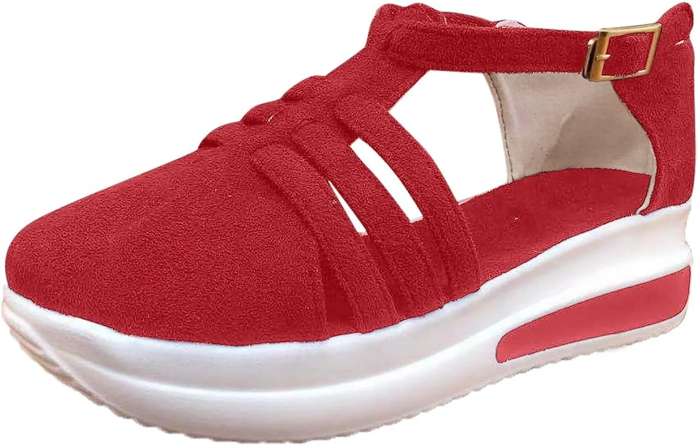 Eduavar Platform Sandals Women Casual, Closed Toe Sandals Women Breathable Sports Sandals Summer Wedge Sandals with Buckle