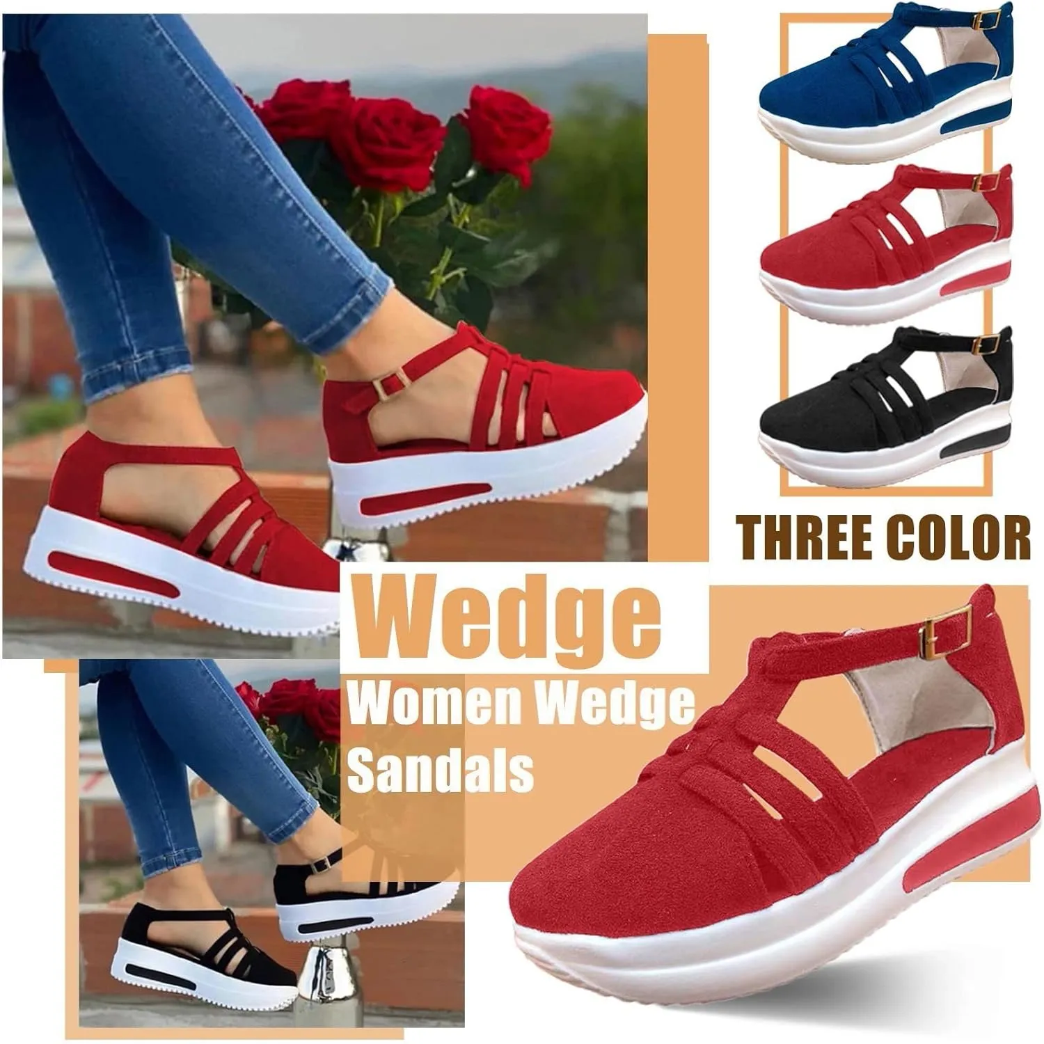 Eduavar Platform Sandals Women Casual, Closed Toe Sandals Women Breathable Sports Sandals Summer Wedge Sandals with Buckle