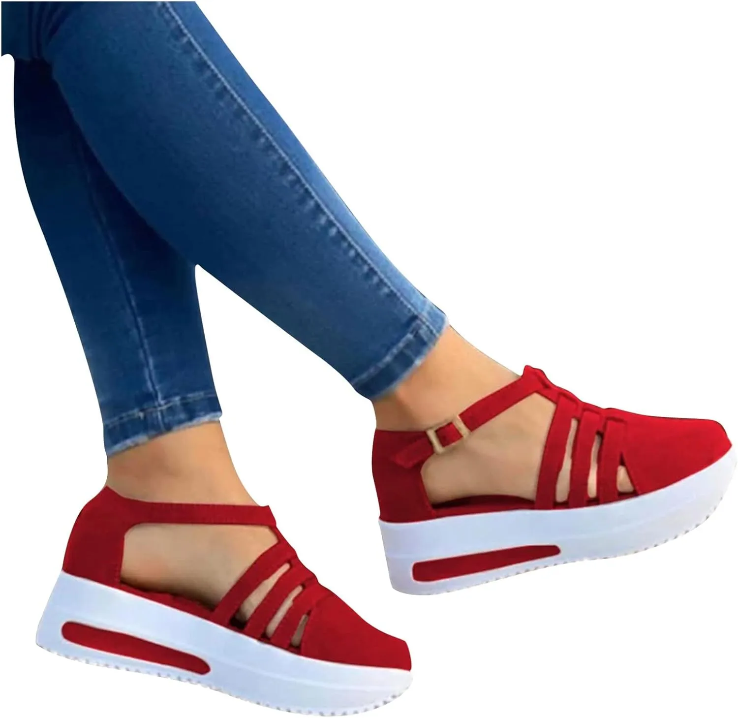 Eduavar Platform Sandals Women Casual, Closed Toe Sandals Women Breathable Sports Sandals Summer Wedge Sandals with Buckle