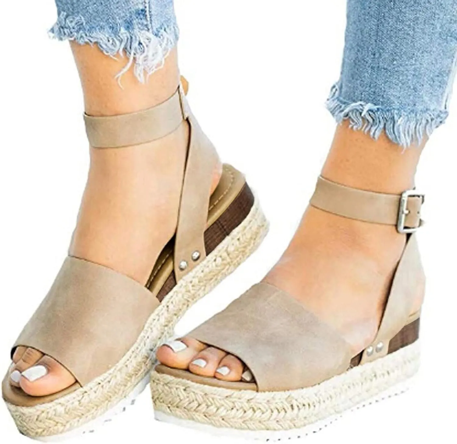 Eduavar Platform Sandals Women Dressy, Espadrille Sandals for Women Dressy Summer Open Toe Sandals Shoes with Buckle Strap
