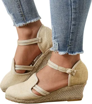 Eduavar Sandals for Women Dressy, Orthopedic Sandals for Women Comfy Sandals Shoes Close Toe Espadrille Wedge Sandals