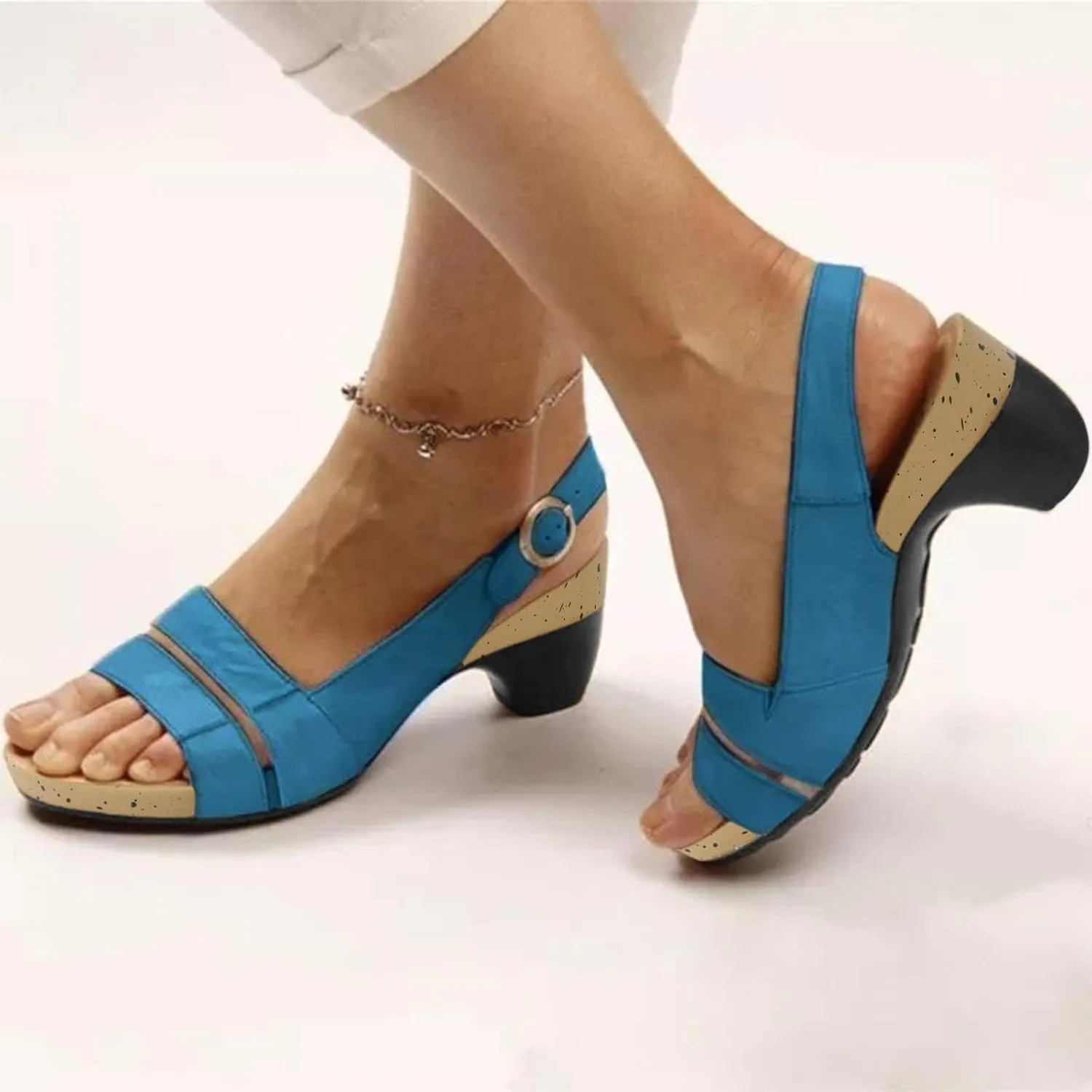 Eduavar Sandals for Women Dressy Summer, Comfortable Sandals for Women Fashion Open Toe Low Heel Sandals with Buckle Strap