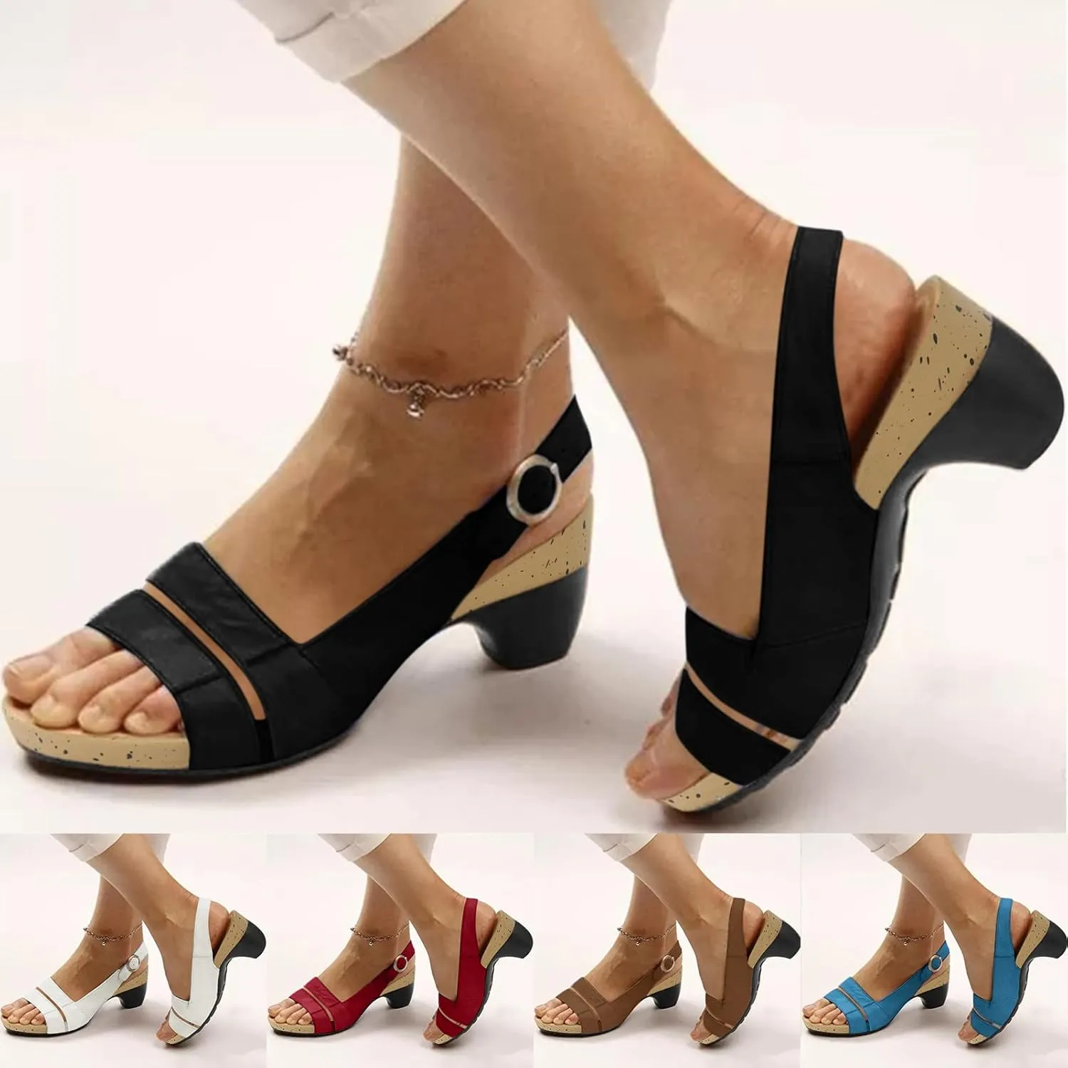 Eduavar Sandals for Women Dressy Summer, Comfortable Sandals for Women Fashion Open Toe Low Heel Sandals with Buckle Strap