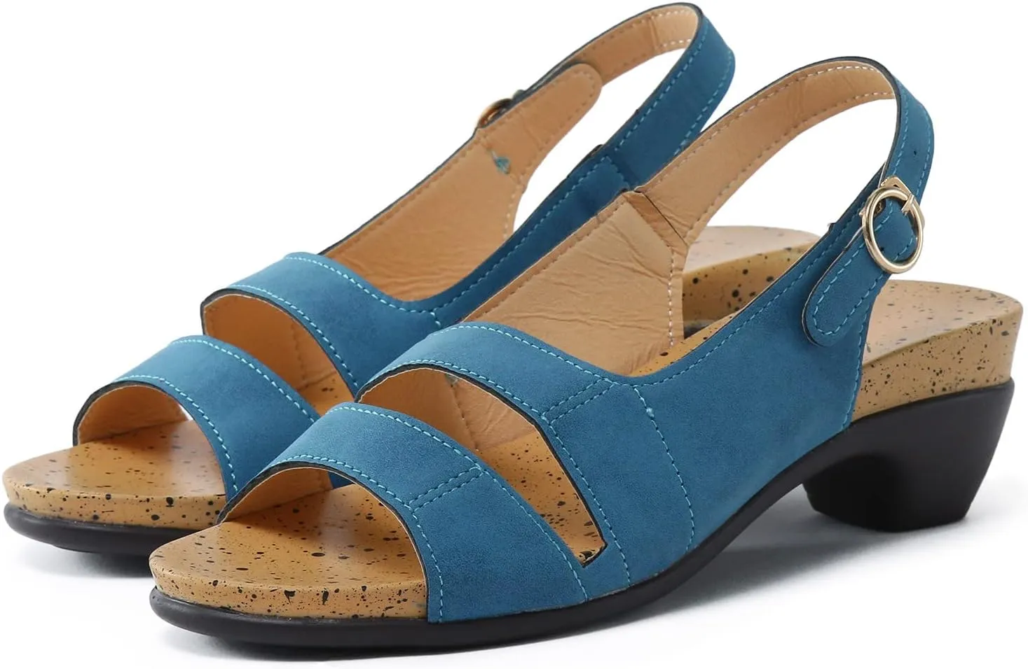 Eduavar Sandals for Women Dressy Summer, Comfortable Sandals for Women Fashion Open Toe Low Heel Sandals with Buckle Strap