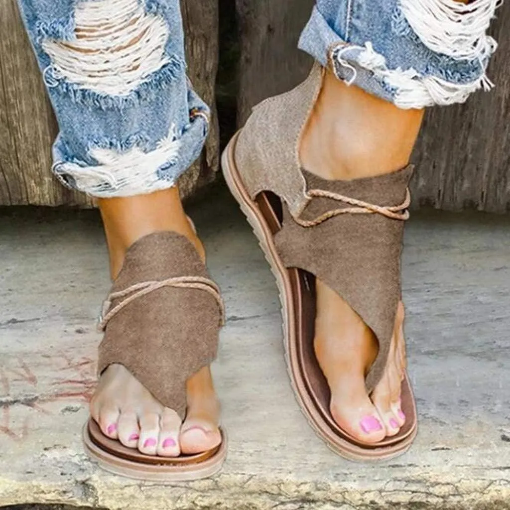 Eduavar Sandals for Women Dressy Summer, Comfortable Walking Sandals for Women Open Toe Flip Flops Zip Up Suede Sandals