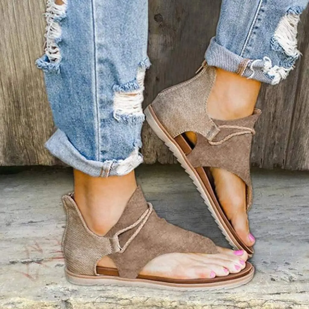 Eduavar Sandals for Women Dressy Summer, Comfortable Walking Sandals for Women Open Toe Flip Flops Zip Up Suede Sandals