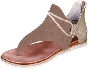 Eduavar Sandals for Women Dressy Summer, Comfortable Walking Sandals for Women Open Toe Flip Flops Zip Up Suede Sandals