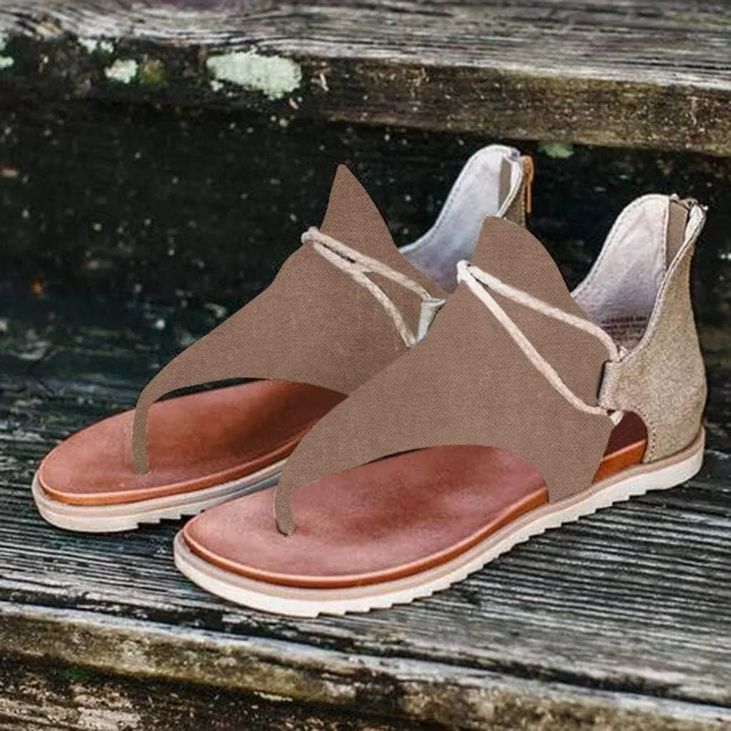 Eduavar Sandals for Women Dressy Summer, Comfortable Walking Sandals for Women Open Toe Flip Flops Zip Up Suede Sandals