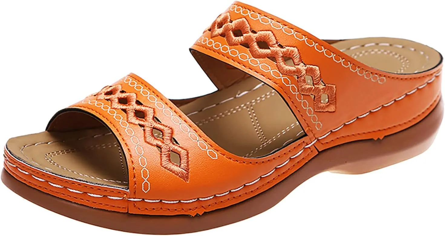 Eduavar Sandals Women Comfortable, Orthopedic Sandals for Women Summer Casual Peep Toe Sandals Slip-on Comfy Slippers Shoes