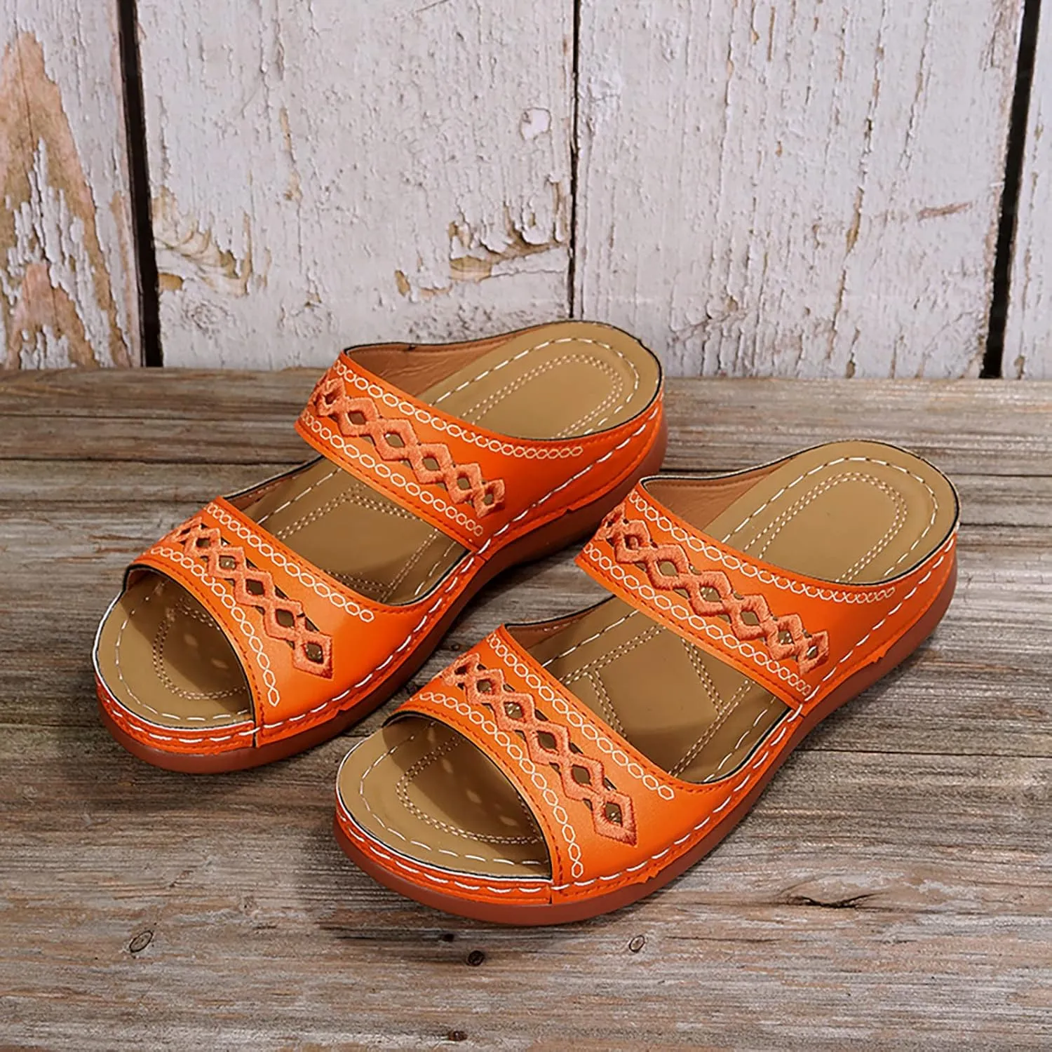 Eduavar Sandals Women Comfortable, Orthopedic Sandals for Women Summer Casual Peep Toe Sandals Slip-on Comfy Slippers Shoes