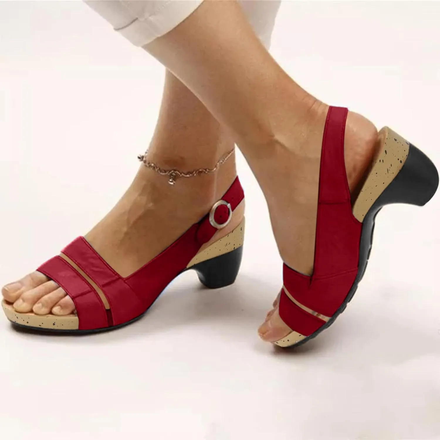Eduavar Summer Sandals for Women, Orthopedic Sandals for Women Open Toe Sandals Casual Heel Sandals with Ankle Strap
