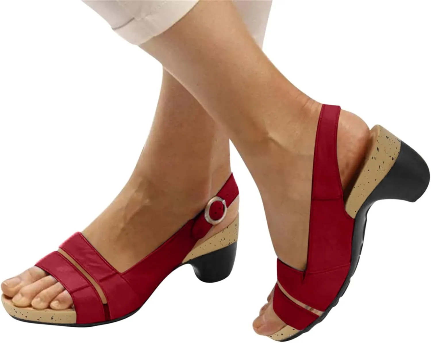 Eduavar Summer Sandals for Women, Orthopedic Sandals for Women Open Toe Sandals Casual Heel Sandals with Ankle Strap